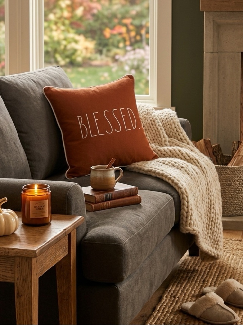 Rae Dunn Blessed Pillow Cover 20x20 Rust Orange